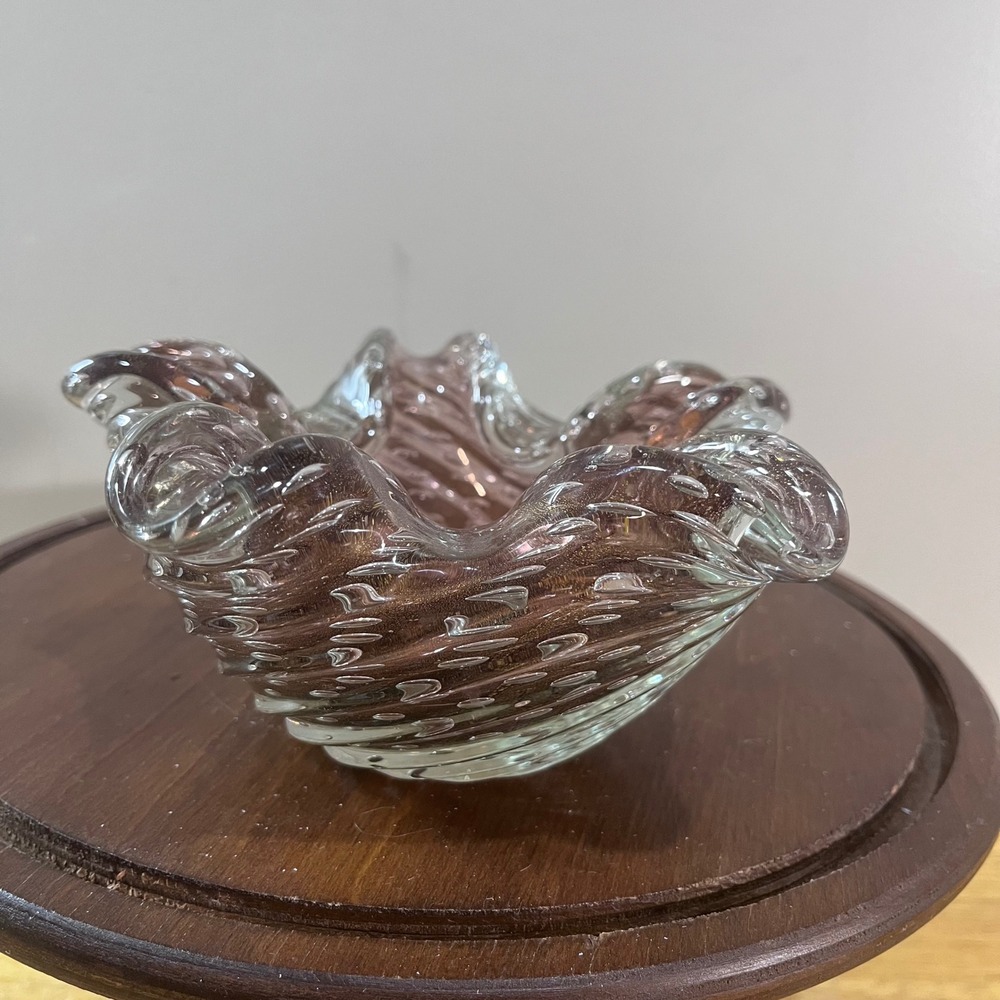 Murano Barovier Bullicante Zebratti Art Glass Bowl Amethyst Gold Bubble Burst